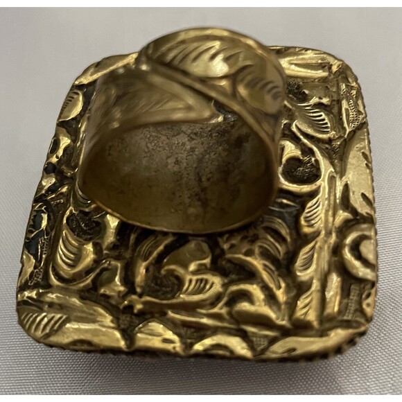 Hand made brass ring Ganesha red coral - Picture 2 of 3